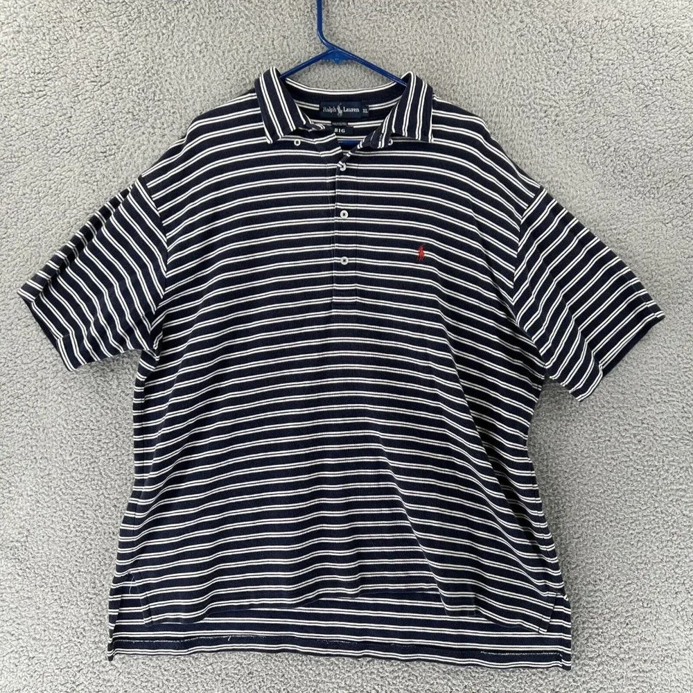 Ralph‎ Lauren Big XL Shirt Blue White Stripe Vintage Polo Shirt Casual Outdoor